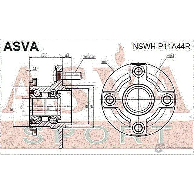 Ступица колеса ASVA NSWH-P11A44R TK9UU6 P 1269722441 изображение 1