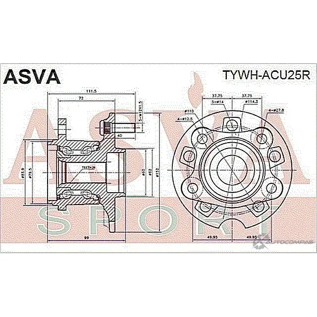 Ступица колеса ASVA 1269727549 TYWH-ACU25R SQ 1ATF изображение 1