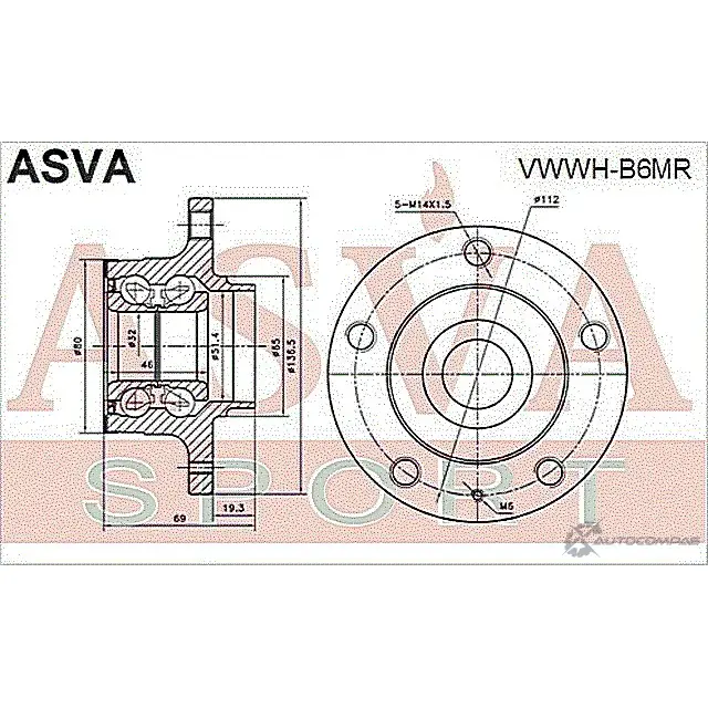 Ступица колеса ASVA 1269728981 R 030X2Z VWWH-B6MR изображение 1