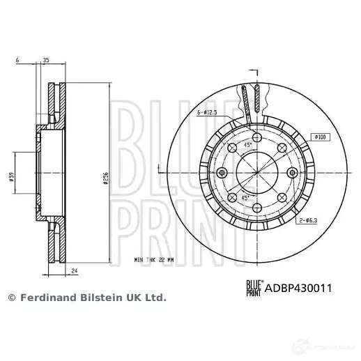 Тормозной диск BLUE PRINT 1438325890 N T1YELG ADBP430011 изображение 3