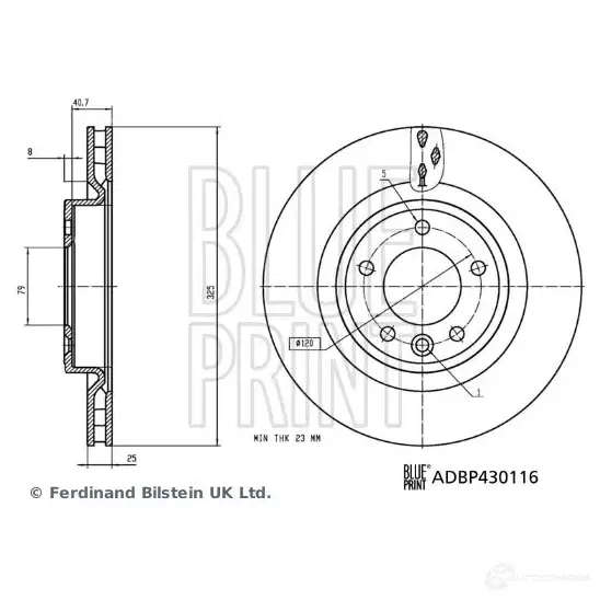Тормозной диск BLUE PRINT 1438326264 ADBP430116 HZNI IO6
