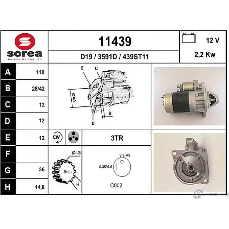 Стартер EAI 1143 9 2795448 3591D 11439 изображение 0