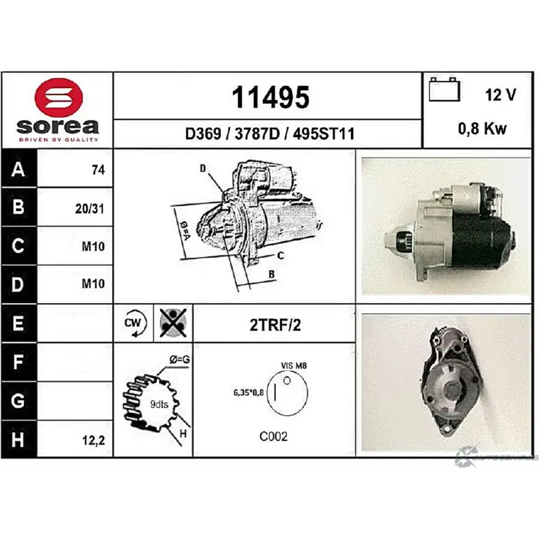 Стартер EAI 2795487 11495 3787D 1149 5 изображение 0