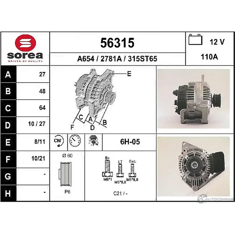 Генератор EAI 2801950 315ST65 278 1A 56315 изображение 0