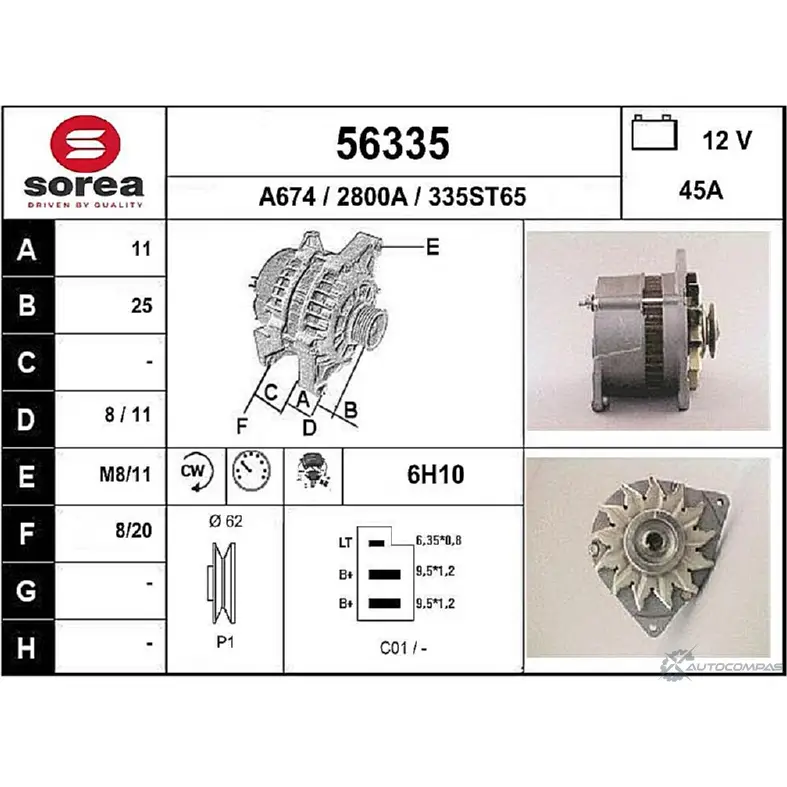 Генератор EAI 28 00A 335ST65 2801969 56335