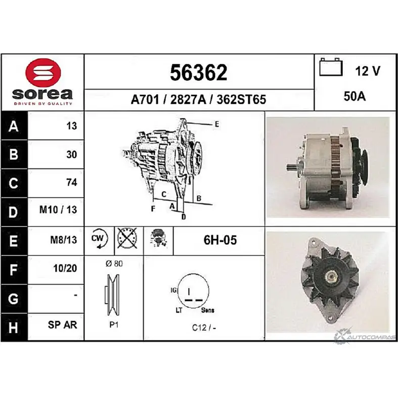 Генератор EAI 362ST65 28 27A 56362 2801996 изображение 0