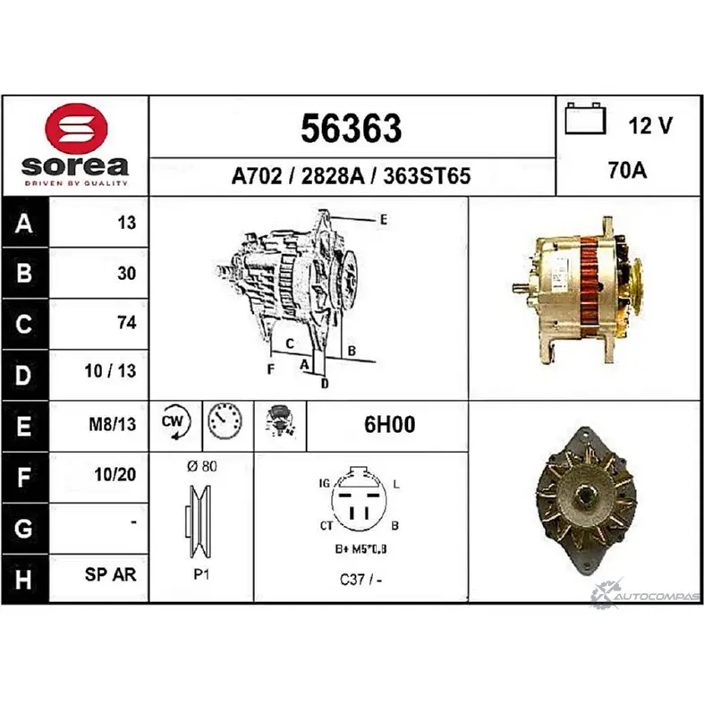 Генератор EAI 56363 28 28A 2801997 363ST65 изображение 0