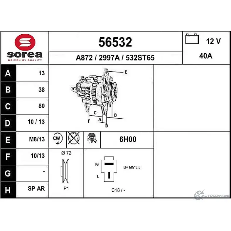 Генератор EAI 56532 2 997A 2802166 532ST65 изображение 0