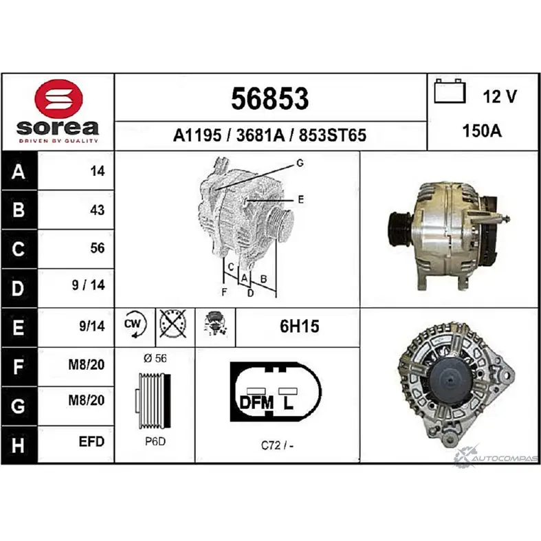 Генератор EAI 2802487 3681 A 56853 56853 изображение 0