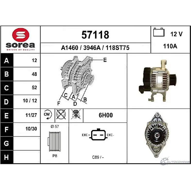 Генератор EAI 2802751 118S T75 3946A 57118 изображение 0