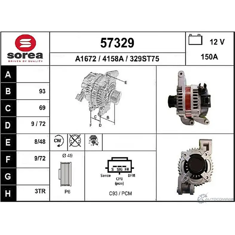 Генератор EAI 2802961 32 9ST75 4158A 57329