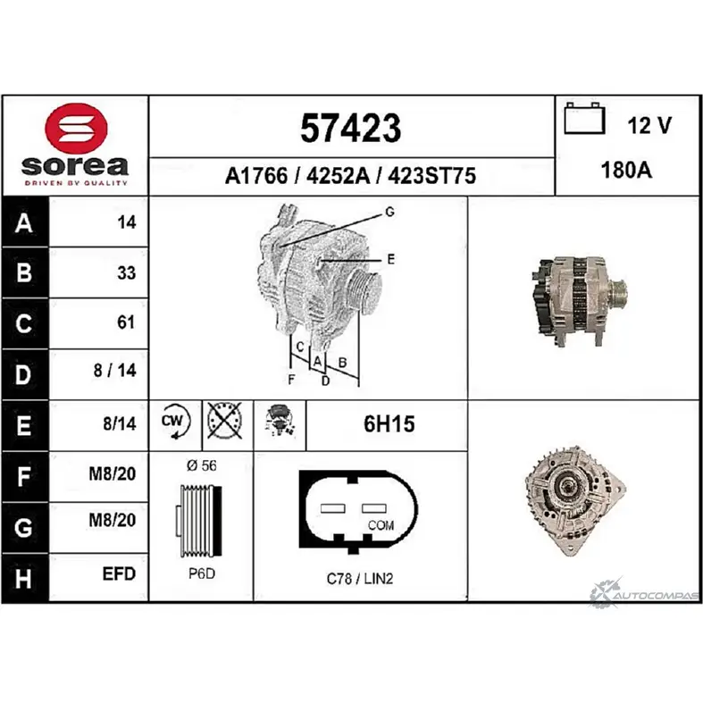 Генератор EAI 4252A 57423 4 23ST75 2803055 изображение 0