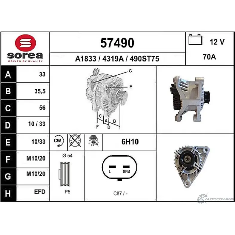 Генератор EAI 2803122 57490 490ST75 4 319A