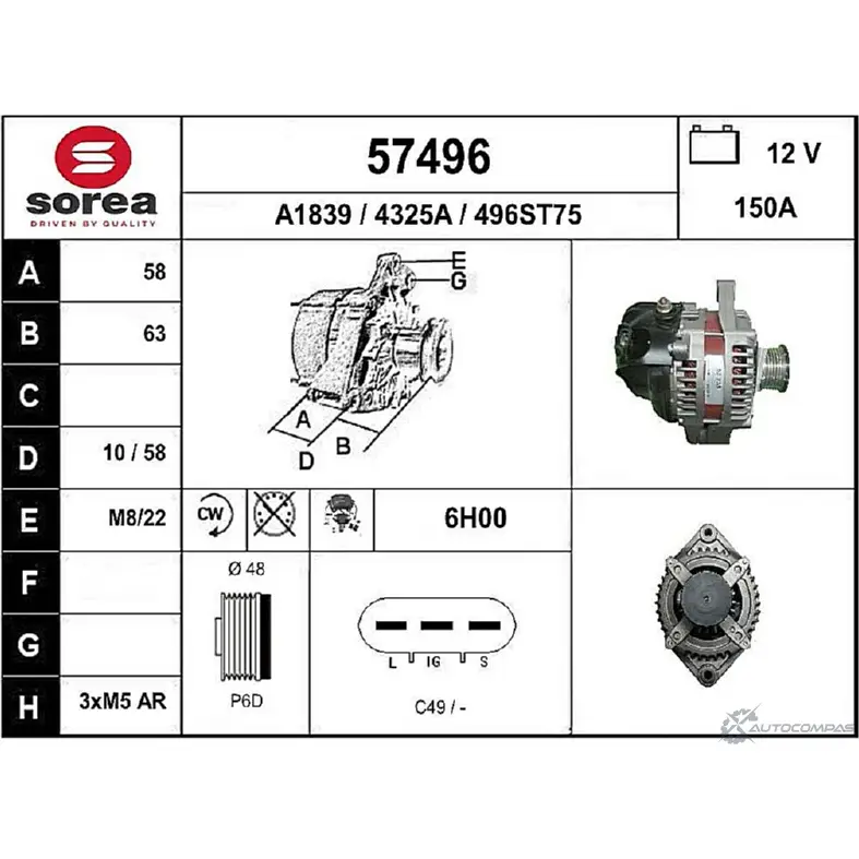 Генератор EAI 2803128 4325 A 57496 496ST75