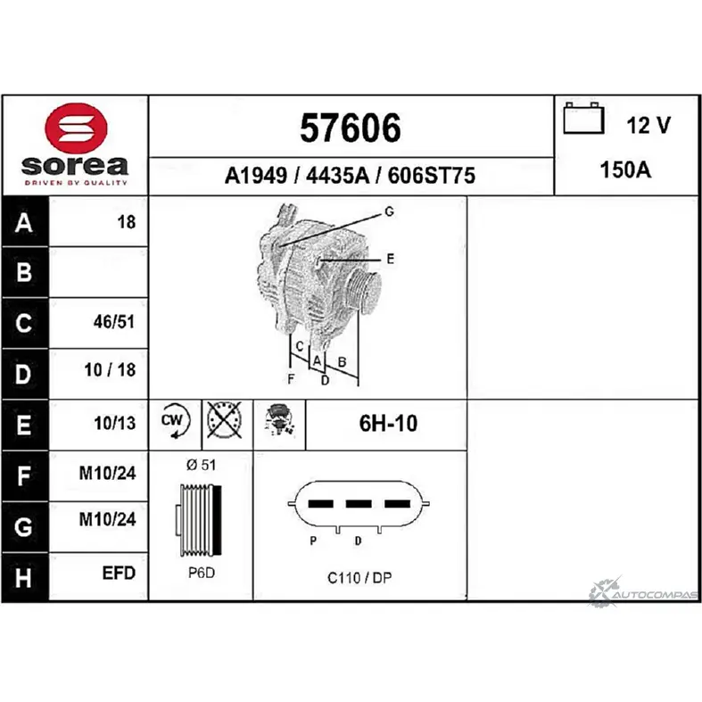 Генератор EAI 57606 57606 4 435A 2803235