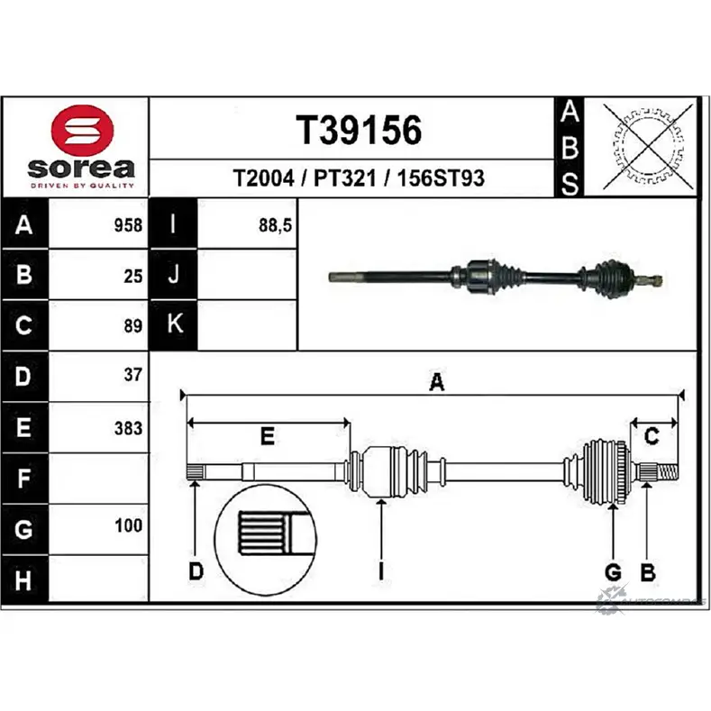 Приводной вал EAI PT321 T39156 156S T93 2805311