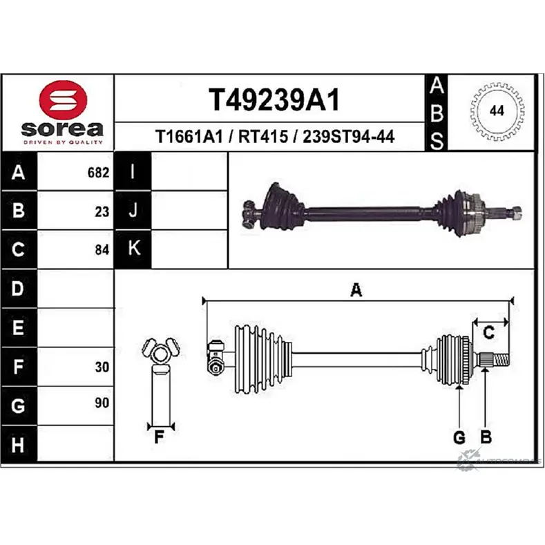 Приводной вал EAI 2805631 T49239A1 239ST94-4 4 RT415 изображение 0