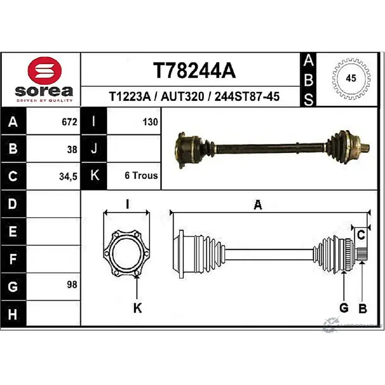 Приводной вал EAI T78244A 2806938 244ST 87-45 AUT320