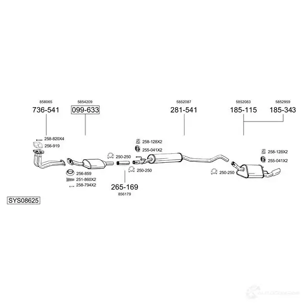 Выхлопная труба глушителя BOSAL 3351647533213 753321 C30O A 535466