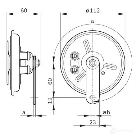 Пневматический звуковой сигнал BOSCH 0986320302 334777 JKAPWIB FD4 TYPE A 60 DEG, 24V HIGH; STEEL изображение 2