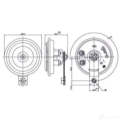 Пневматический звуковой сигнал BOSCH SBK3P FC4 TYPE A 275 DEG, 6V LOW; STEEL 1423141715 0986320101 изображение 2