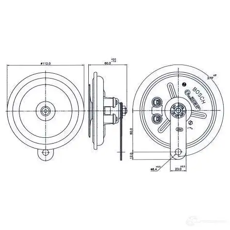 Пневматический звуковой сигнал BOSCH 8LPSJO 334803 0986320351 FD4 TYPE A 270 DEG, 24V LOW; BLACK - Изображение 1