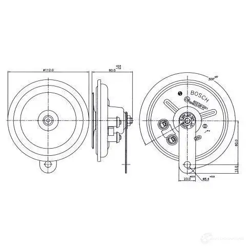 Пневматический звуковой сигнал BOSCH 0986320304 K2YDIH3 334781 FD4 TYPE A 300 DEG, 12V HIGH; STEEL - Изображение 1
