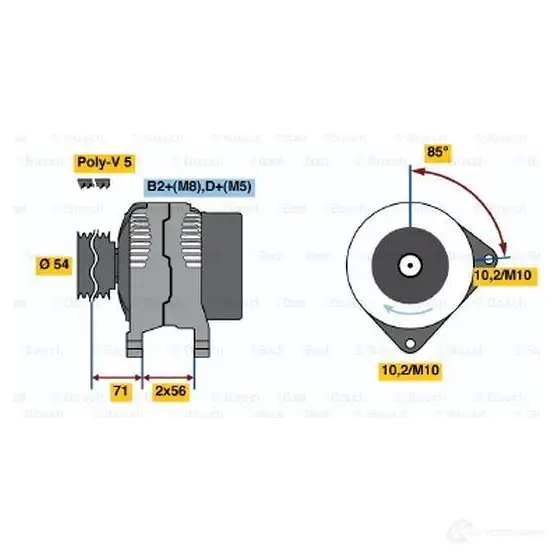 Генератор BOSCH 305428 0124425005 RFCUX E6 (>) 14V 65/120A изображение 6