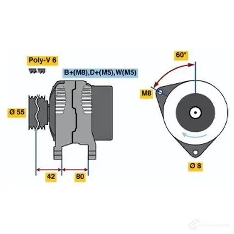 Генератор BOSCH 305080 0123310015 KC (R) 14V 40/70A 5GOL1R
