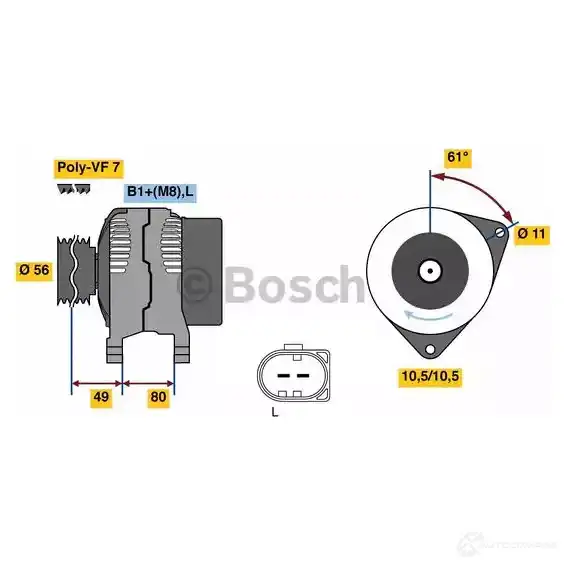 Генератор BOSCH 305600 HD8E (>) 14V 75/140A 0124525565 IQLTG - Изображение 1