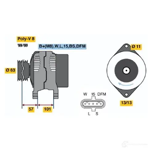 Генератор BOSCH TMOKM 0124555027 NCB1 (>) 28V 35/80A 1423135621 изображение 5