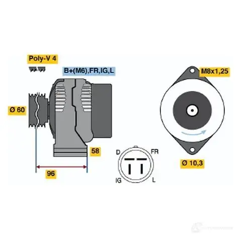 Генератор BOSCH 0123315020 305100 KC (L) 14V 40-75A KD06II2 изображение 0