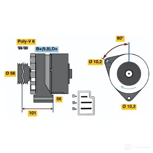 Генератор BOSCH 304906 K1 (R) 14V 23/55A 0120489332 3FGD2L изображение 0