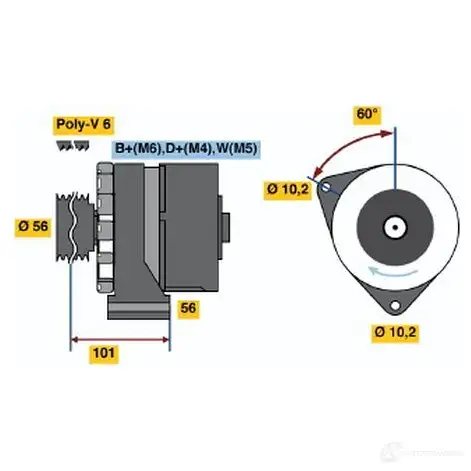 Генератор BOSCH 5HE6I6X 304831 K1 (R) 14V 23/55A 0120488133 изображение 0