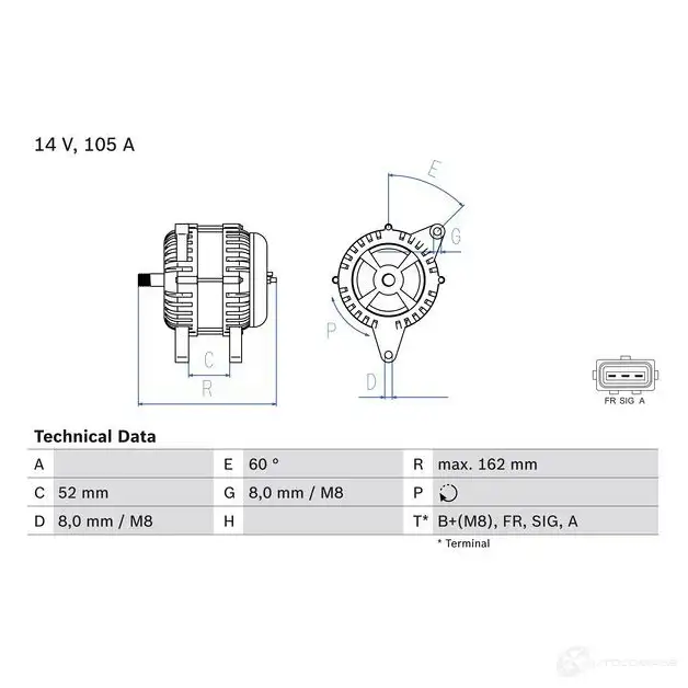 Генератор BOSCH 0986081090 333342 8 109 DTUUJPI изображение 0