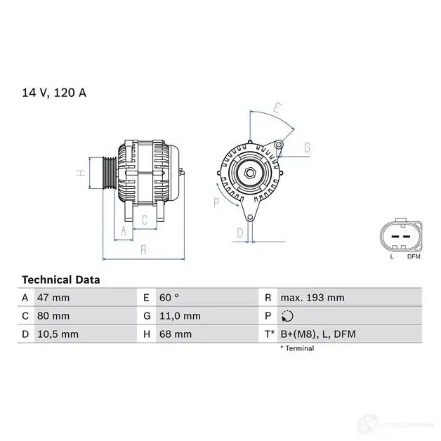 Генератор BOSCH 2KF5T 332760 0986042820 428 2 изображение 2