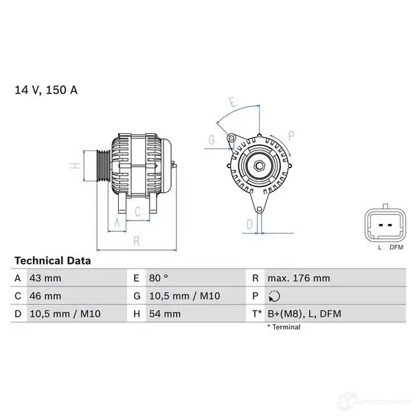 Генератор BOSCH 333043 CZW2JM 4 736 0986047360 изображение 0