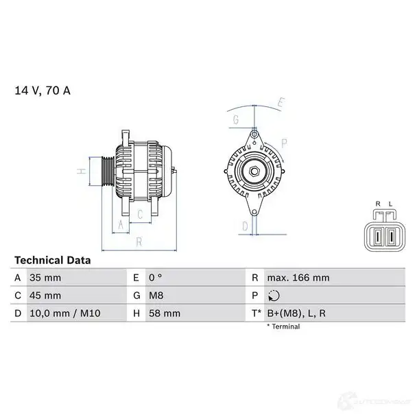 Генератор BOSCH LLDD60U 0986083930 333542 83 93 изображение 2