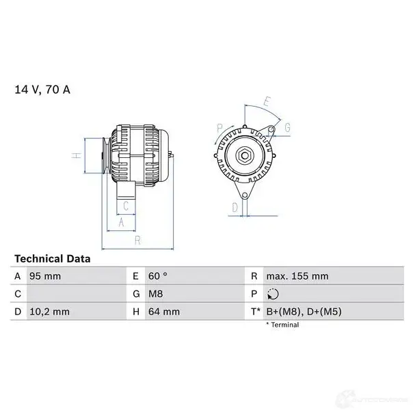 Генератор BOSCH 0986038730 3 873 332421 YS18BV