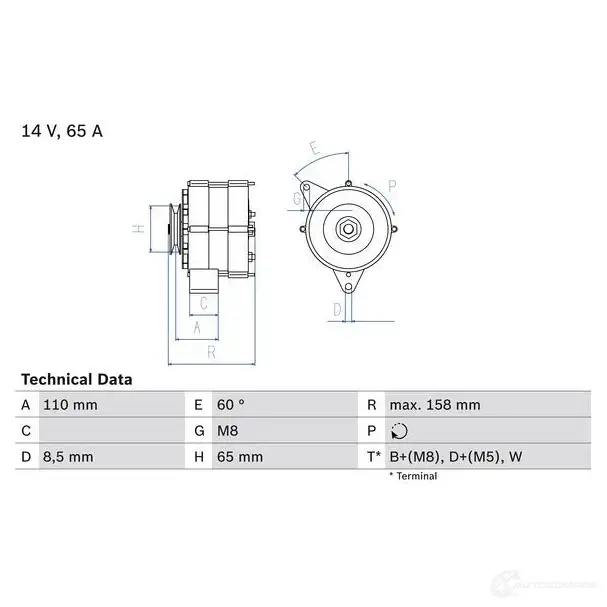 Генератор BOSCH 34 50 PN7RK 0986034500 332164 изображение 0