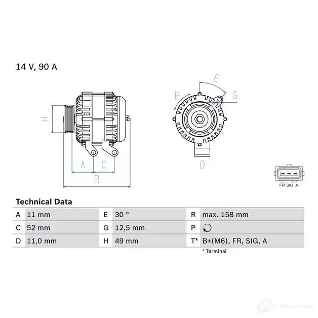 Генератор BOSCH 333161 49 12 B4J4U 0986049121 - Изображение 1