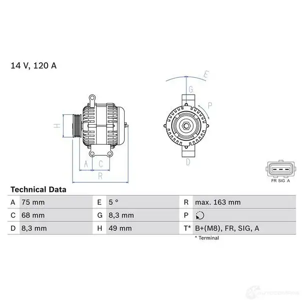 Генератор BOSCH 49 67 333206 9Q2ZUA 0986049670 изображение 2