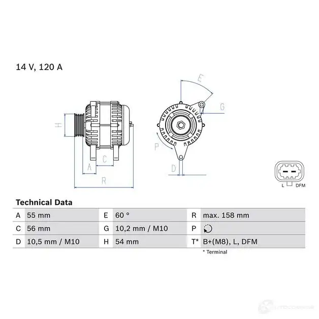 Генератор BOSCH 81 38 0986081380 333369 P61X62 изображение 1