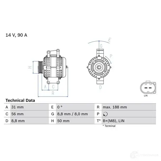 Генератор BOSCH 333086 W7A5NU 0986047840 47 84 изображение 2