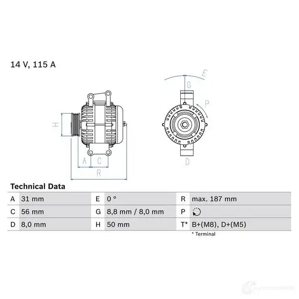 Генератор BOSCH 0M2XM3 332794 436 6 0986043660 изображение 0