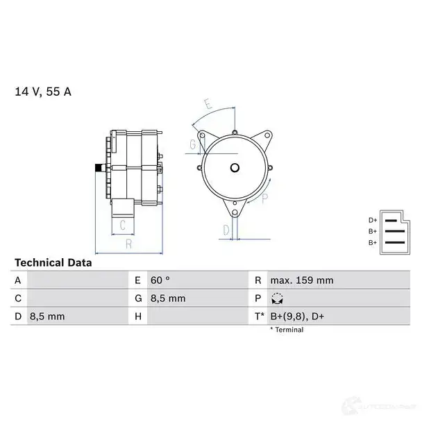 Генератор BOSCH 310 2 331984 0986031020 4CGW8 изображение 2