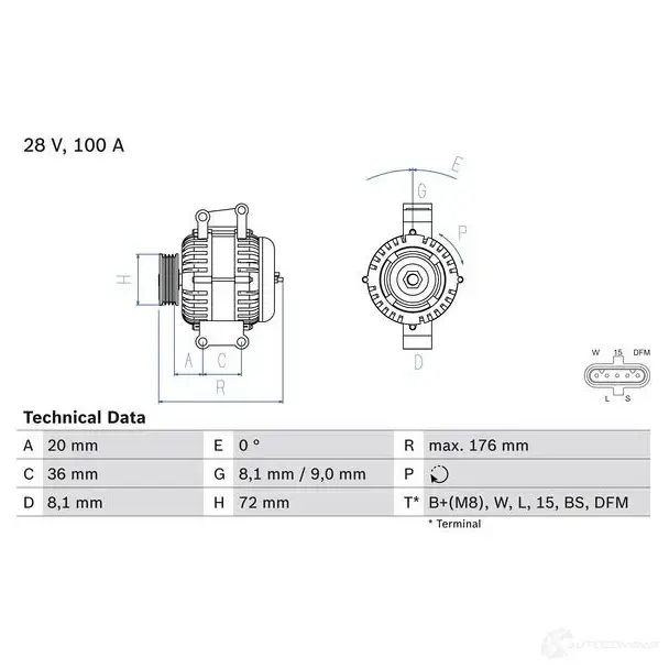 Генератор BOSCH 333085 4 782 R9DEGZ2 0986047820 изображение 0