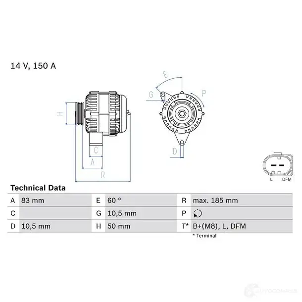 Генератор BOSCH 0986047560 333065 882N99 475 6 изображение 2