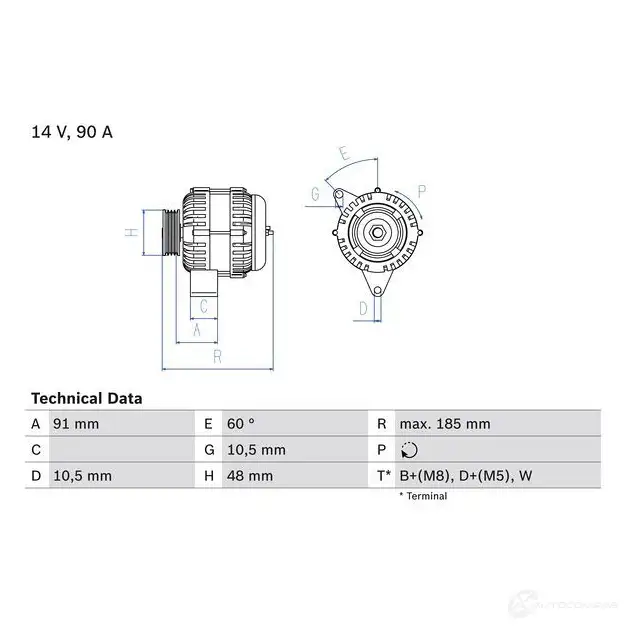 Генератор BOSCH 332377 9TDU6CM 0986038160 38 16