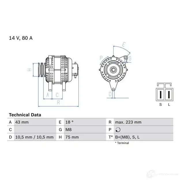 Генератор BOSCH 45 60 EV4EAFO 332929 0986045601 - Изображение 1